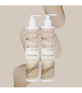 Glossy Power – Traitement Professionnel Brillance & Réparation : GlossyBase 300ml + GlossyActive 300ml | Diana Beauty & Creative