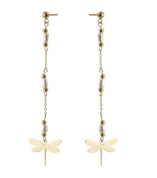 Earrings 'Libellen' with Pearls, Gold Plated with 14k Gold