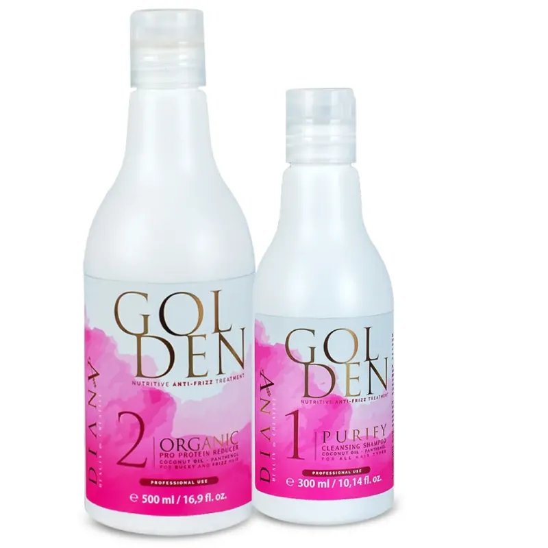 Golden Professional – Traitement de lissage & réparation capillaire bio 500 ml + shampooing purifiant 300 ml