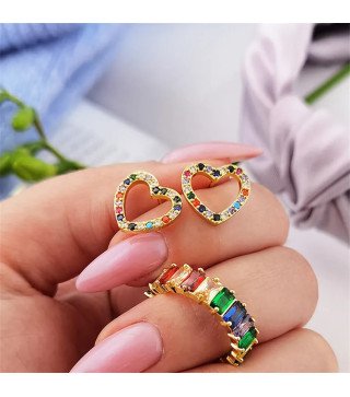 Boucles d'oreilles 'Rainbow Hearts' avec Pierres Colorées