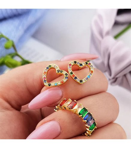 Boucles d'oreilles 'Rainbow Hearts' avec Pierres Colorées