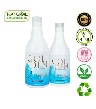 Golden Protein Blue – Organiczna kuracja prostująco-regenerująca do włosów blond 1000 ml + szampon oczyszczający 500 ml