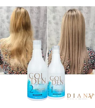 Golden Protein Blue – Organiczna kuracja prostująco-regenerująca do włosów blond 1000 ml + szampon oczyszczający 500 ml