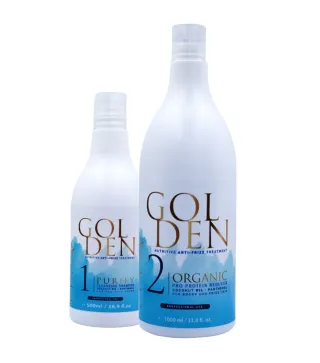 Golden Protein Blue – Organiczna kuracja prostująco-regenerująca do włosów blond 1000 ml + szampon oczyszczający 500 ml
