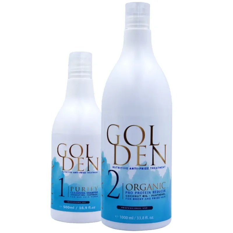Golden Protein Blue – Organiczna kuracja prostująco-regenerująca do włosów blond 1000 ml + szampon oczyszczający 500 ml