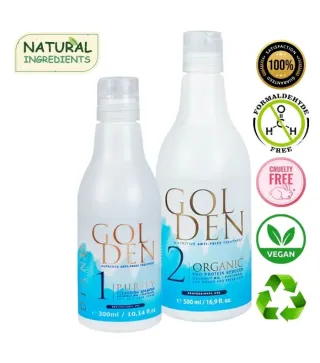 Golden Protein Blue – Organiczna kuracja prostująco-regenerująca do włosów blond 500 ml + szampon oczyszczający 30