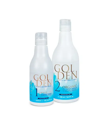 Golden Protein Blue – Organiczna kuracja prostująco-regenerująca do włosów blond 500 ml + szampon oczyszczający 30