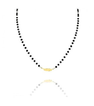 Collier 'Feather' avec Perles Noires, Plaqué Or 14k