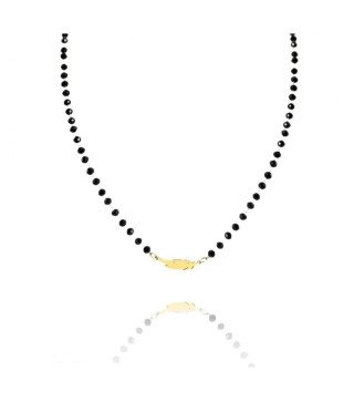Halskette 'Feather' mit Schwarzen Perlen, Vergoldet mit 14k Gold